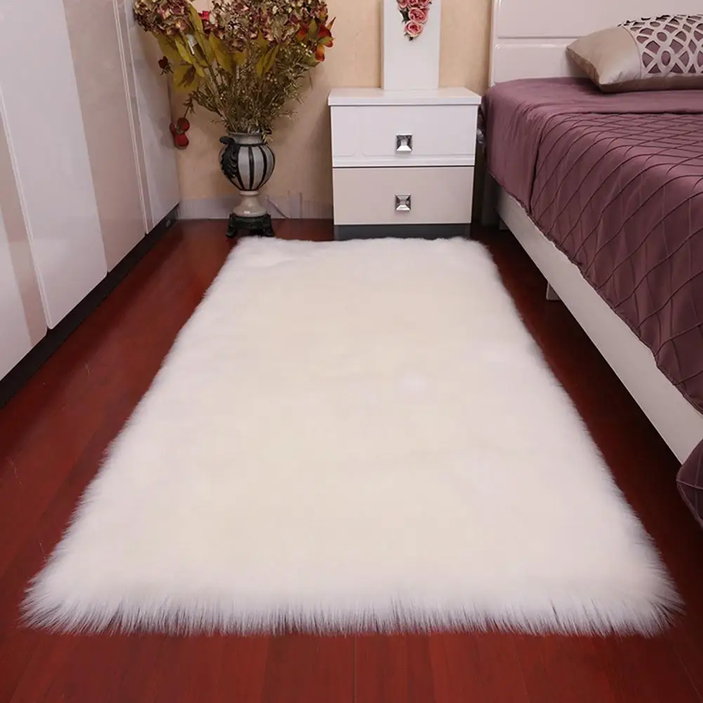 

Luxury Rectangle Square Soft Artificial Wool Sheepskin Fluffy Area Rug White Fur Carpet Shaggy Long Hair Solid Mat Home Decor #D