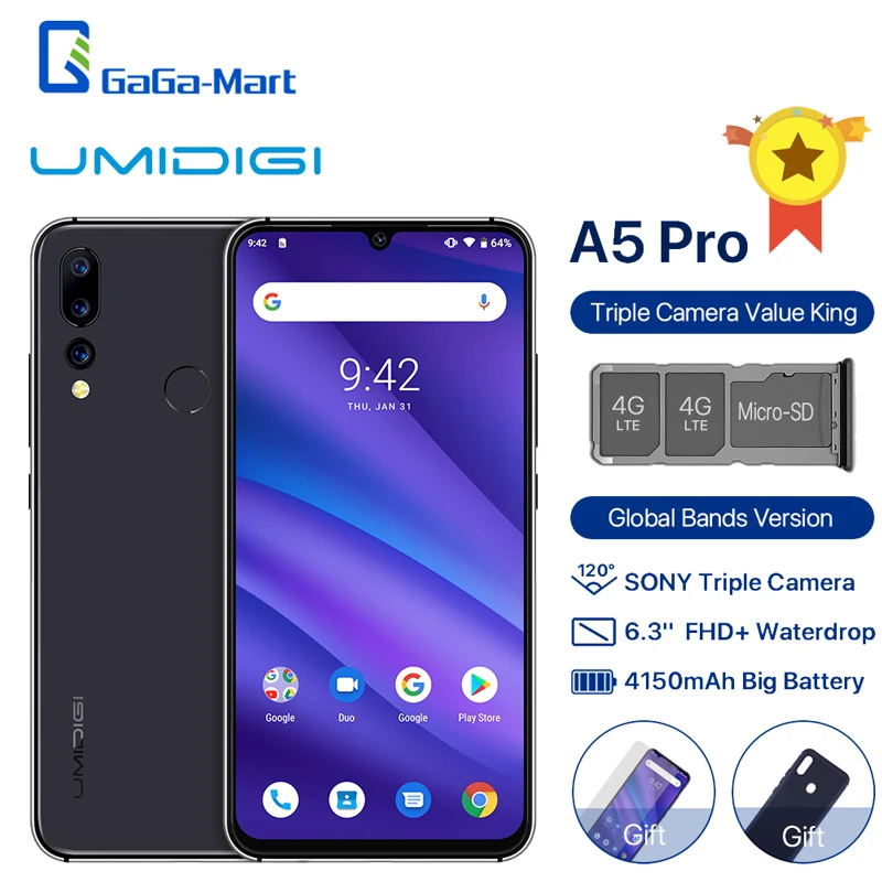 UMIDIGI A5 Pro 6.3" FHD+ 16MP Triple Camera Android 9.0 Helio P23 Octa-core 4150mAh Global LTE 4G Fingerprint Smartphone
UMIDIGI A5 Pro 6.3" FHD+ 16MP Triple Camera Android 9.0 Helio P23 Octa-core 4150mAh Global LTE 4G Fingerprint Smartphone