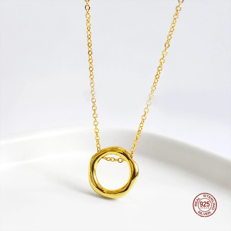 

LKO Real 925 Sterling Silver Circle Minimalism Geometric Sunflower Pendant Necklaces For Women Gifts Simple Sweet Necklace