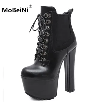 Mobeini Brand 2019 New High Heels Women Ankle Boots Lace Up Fall Winter Platform Ladies Boots Large Size Fashion Black Shoes 
Mobeini Brand 2019 New High Heels Women Ankle Boots Lace Up Fall Winter Platform Ladies Boots Large Size Fashion Black Shoes