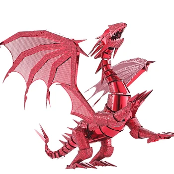 3D Three-dimensional Metal Puzzle Model Toy Flame Flying Dragon Assembled Toy High Difficulty Red Dragon Silver Dragon