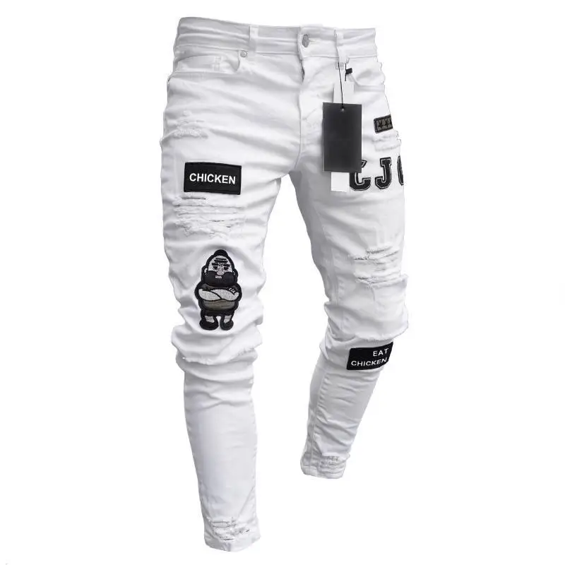 Men Stretchy Ripped Skinny Biker Embroidery Print Jeans Destroyed Hole Taped Slim Fit Denim Scratched High Quality Jean S-3XL
Men Stretchy Ripped Skinny Biker Embroidery Print Jeans Destroyed Hole Taped Slim Fit Denim Scratched High Quality Jean S-3XL