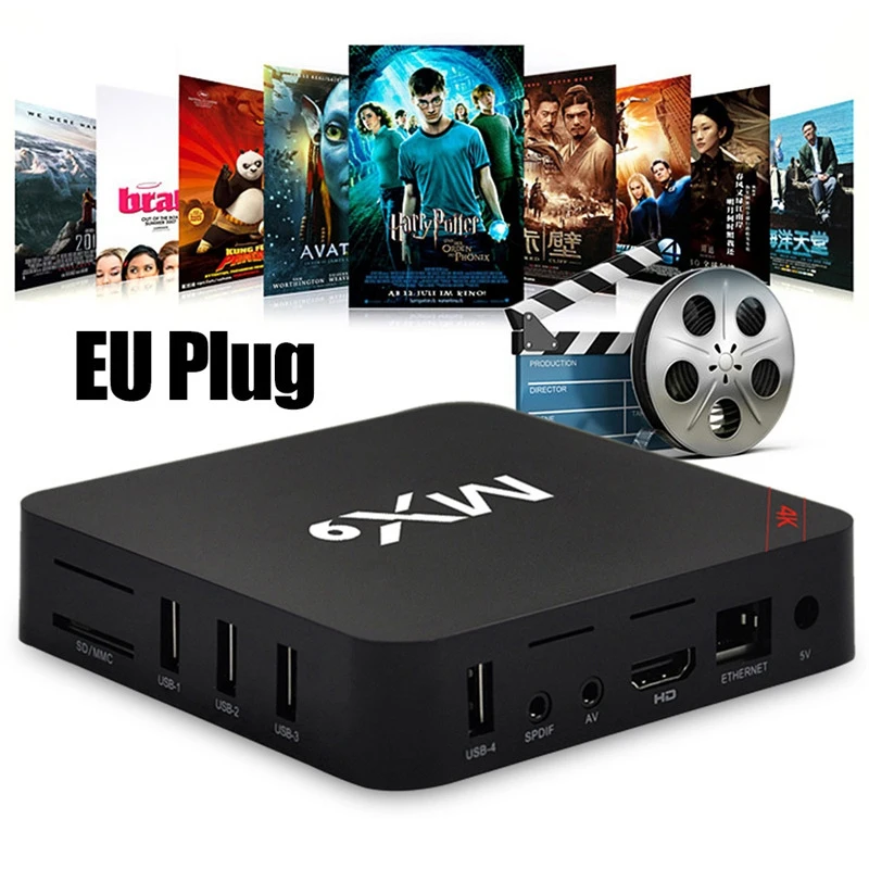 New TV Box MX9 4K Quad Core 1GB 8GB Android 4.4 BOX 2.0 HD HDMI SD Slot 2.4GHz WiFi Set Top Media Player EU Plug | Электроника
