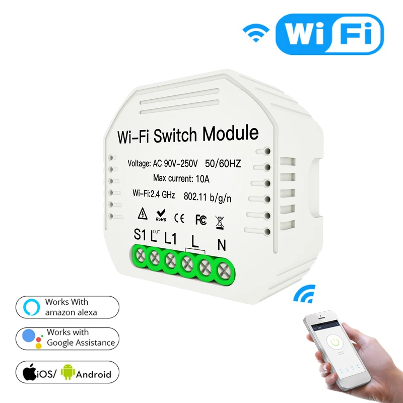 90-250V Invisible Smart Switch With Removable Rail Bracket WiFi Switch Module Alexa Google Control Smart Home Automation
90-250V Invisible Smart Switch With Removable Rail Bracket WiFi Switch Module Alexa Google Control Smart Home Automation
