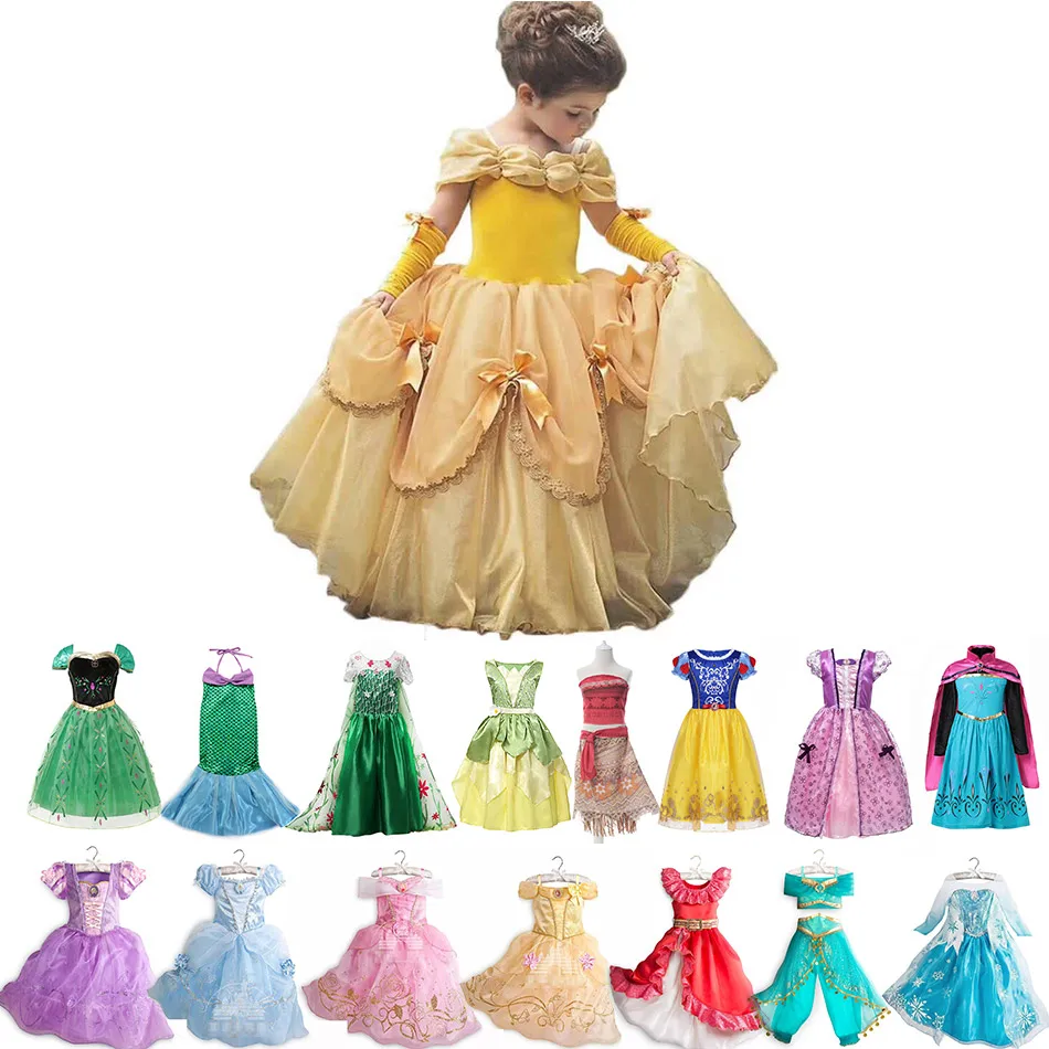 

Fancy Baby Girl Princess Clothes Kid Jasmine Rapunzel Aurora Belle Ariel Cosplay Costume Child Elsa Anna Elena Sofia Party Dress