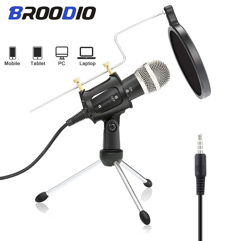

3.5mm Condenser Recording Microphone For Laptop Windows Cardioid Studio Mic Vocals Voice Over Recording KTV Karaoke For PC Phone