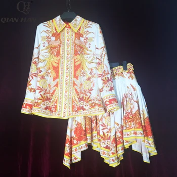 Qian Han Zi 2020 Designer Fashion runway suit set Women's long sleeve shirt and vintage printed mini skirt 2-piece set
Qian Han Zi 2020 Designer Fashion runway suit set Women's long sleeve shirt and vintage printed mini skirt 2-piece set