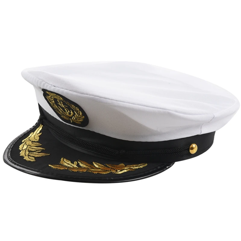 

Adult Yacht Boat Captain Hat Navy Cap Ship Sailor Costume Party Fancy Dress Black+White