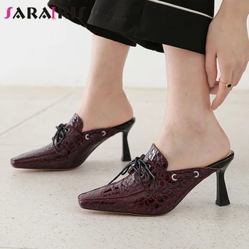 SARAIRIS New Ladies Spring Summer Fashion Fretwork Mules Retro lace-up Pointed Toe Mules Women High Heels Dress Shoes Woman
SARAIRIS New Ladies Spring Summer Fashion Fretwork Mules Retro lace-up Pointed Toe Mules Women High Heels Dress Shoes Woman