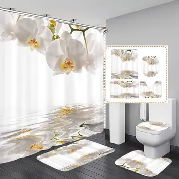 4pcs/set White Flower Printing Shower Curtains Bathroom Toilet Cover Bath Mat Set Waterproof Polyester Shower Curtain 12pcs Hook
4pcs/set White Flower Printing Shower Curtains Bathroom Toilet Cover Bath Mat Set Waterproof Polyester Shower Curtain 12pcs Hook