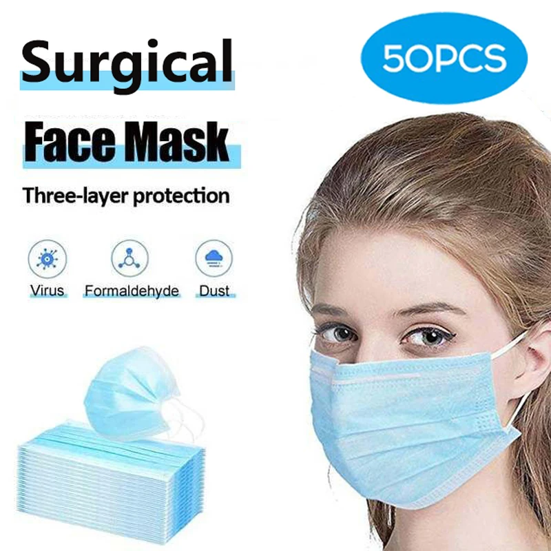50pcs 3-layer Disposable Surgical Mask Safety Mouth Anti-Virus with Elastic Ear Loops Filter Prevent Bacteria Dust-Proof Masks
50pcs 3-layer Disposable Surgical Mask Safety Mouth Anti-Virus with Elastic Ear Loops Filter Prevent Bacteria Dust-Proof Masks