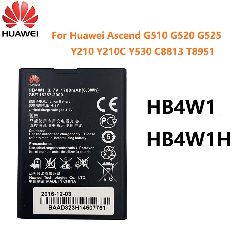 Hua Wei Original 1700mAh HB4W1H HB4W1 Battery For Huawei Ascend G510 G520 G525 Y210 Y530 U8951 T8951 Bateria Batterij
Hua Wei Original 1700mAh HB4W1H HB4W1 Battery For Huawei Ascend G510 G520 G525 Y210 Y530 U8951 T8951 Bateria Batterij