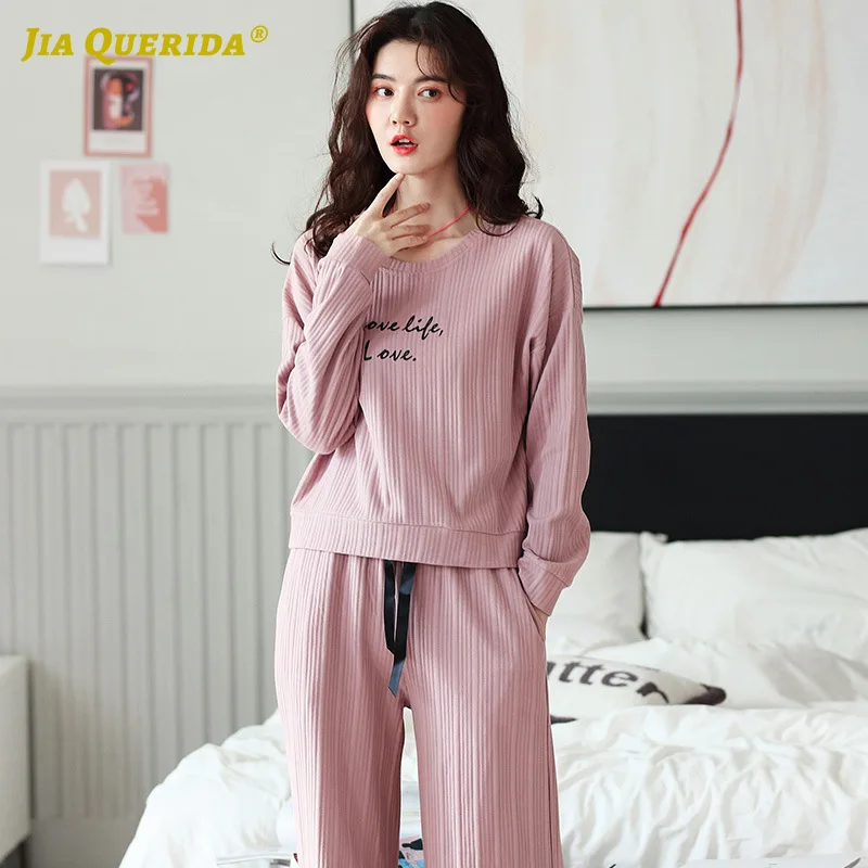 2020 New Pajamas Women's Spring 100% Cotton Long Sleeve Home Clothes Leisure Wide Legs Letter Printing Pjs Women Pink Pajama Set
2020 New Pajamas Women's Spring 100% Cotton Long Sleeve Home Clothes Leisure Wide Legs Letter Printing Pjs Women Pink Pajama Set