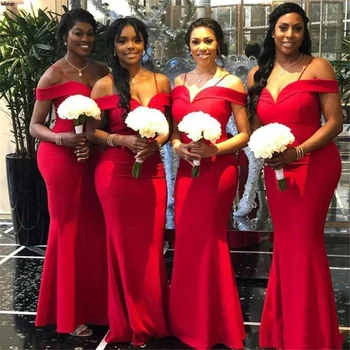 Red Mermaid Bridesmaid Dresses Sweetheart Off The Shoulder Floor Length Long Wedding Gowns Party Dress Arabic Robe De Soiree
Red Mermaid Bridesmaid Dresses Sweetheart Off The Shoulder Floor Length Long Wedding Gowns Party Dress Arabic Robe De Soiree