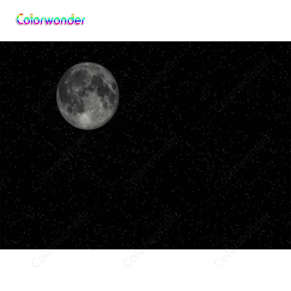 Черные фоны серебряная Луна с красочными мерцающими звездами для фотосъемки