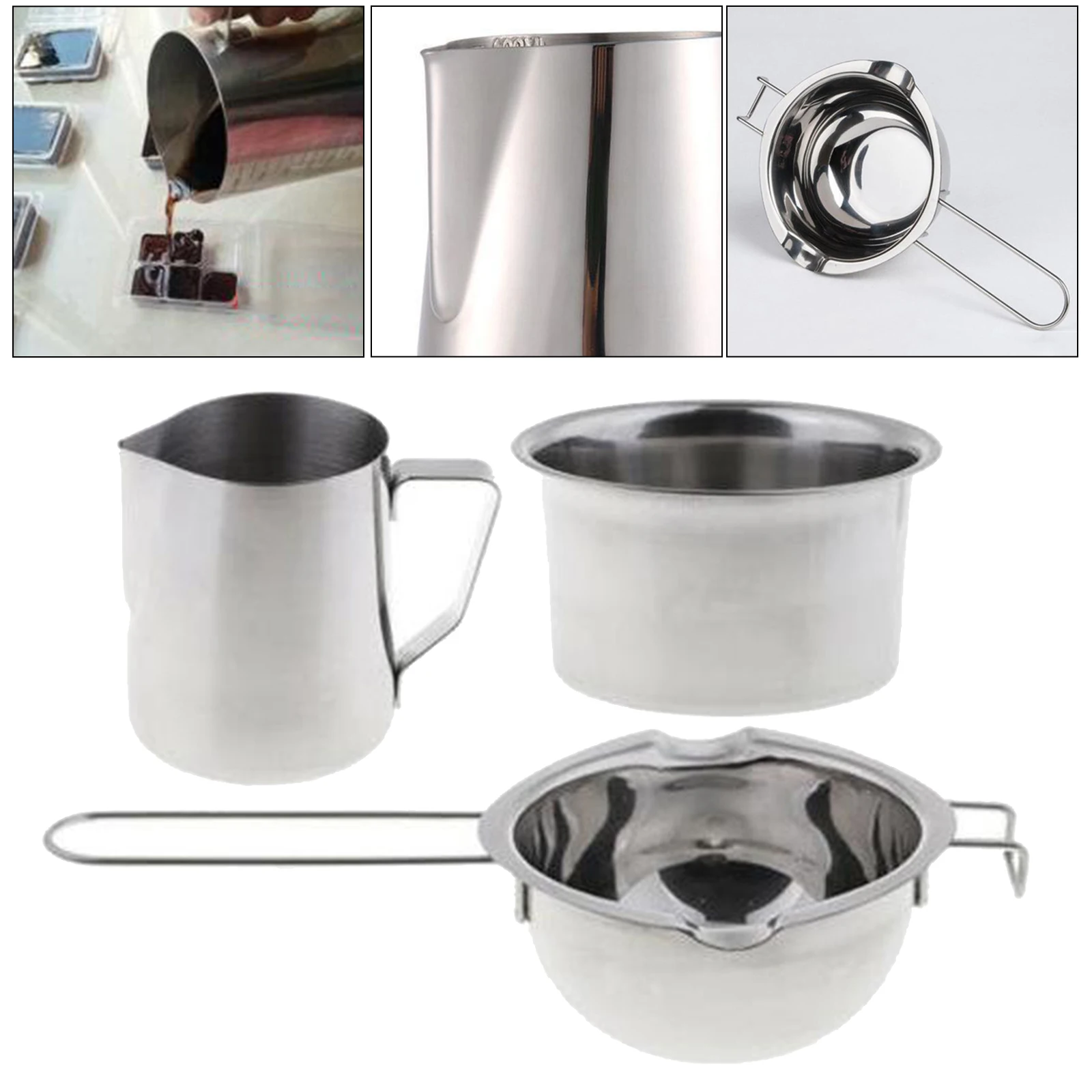 3x Metal Wax Melting Pot Double Boiler 600ml Pitcher DIY Candle Soap Making Tool 3x Metal Wax Melting Pot Double Boiler 600ml Pitcher DIY Candle Soap Making Tool