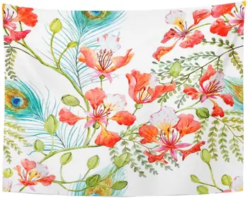 Tapestry Watercolor Tropical Pattern with Tree Branches Royal Poinciana Peacock Feathers Delonix Regia Tapestries Wall Hanging
Tapestry Watercolor Tropical Pattern with Tree Branches Royal Poinciana Peacock Feathers Delonix Regia Tapestries Wall Hanging
