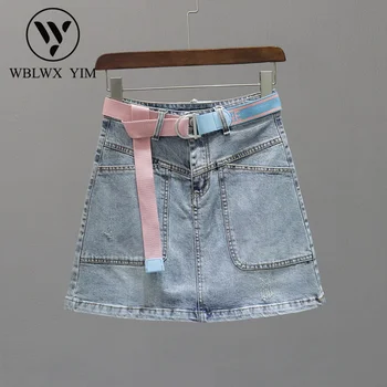 Summer Women Plus Size Denim Skirt Button Pocket High waist Mini Skirt Female Fashion Loose A-Line Jeans Short Skirts With Belt 
Summer Women Plus Size Denim Skirt Button Pocket High waist Mini Skirt Female Fashion Loose A-Line Jeans Short Skirts With Belt