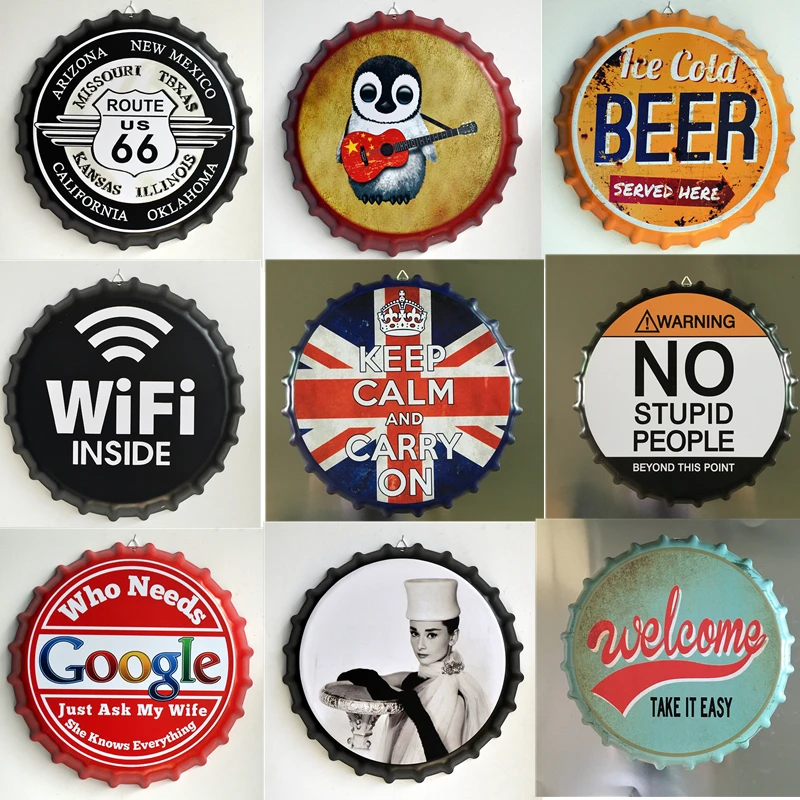 35CM Beer Bottle Cap Retro Plaque Metal Tin Signs Cafe Bar Pub Signboard Wall Decor Vintage Nostalgia Round Plates Art Poster
35CM Beer Bottle Cap Retro Plaque Metal Tin Signs Cafe Bar Pub Signboard Wall Decor Vintage Nostalgia Round Plates Art Poster