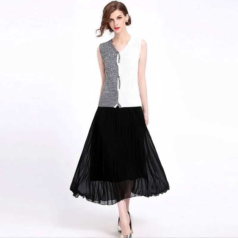Ozhouzhan 2019 Spring And Summer New Style Versatile Sleeveless Knitted Jacket Pleated Vest Skirt Two-Piece Dress Fashion
Ozhouzhan 2019 Spring And Summer New Style Versatile Sleeveless Knitted Jacket Pleated Vest Skirt Two-Piece Dress Fashion