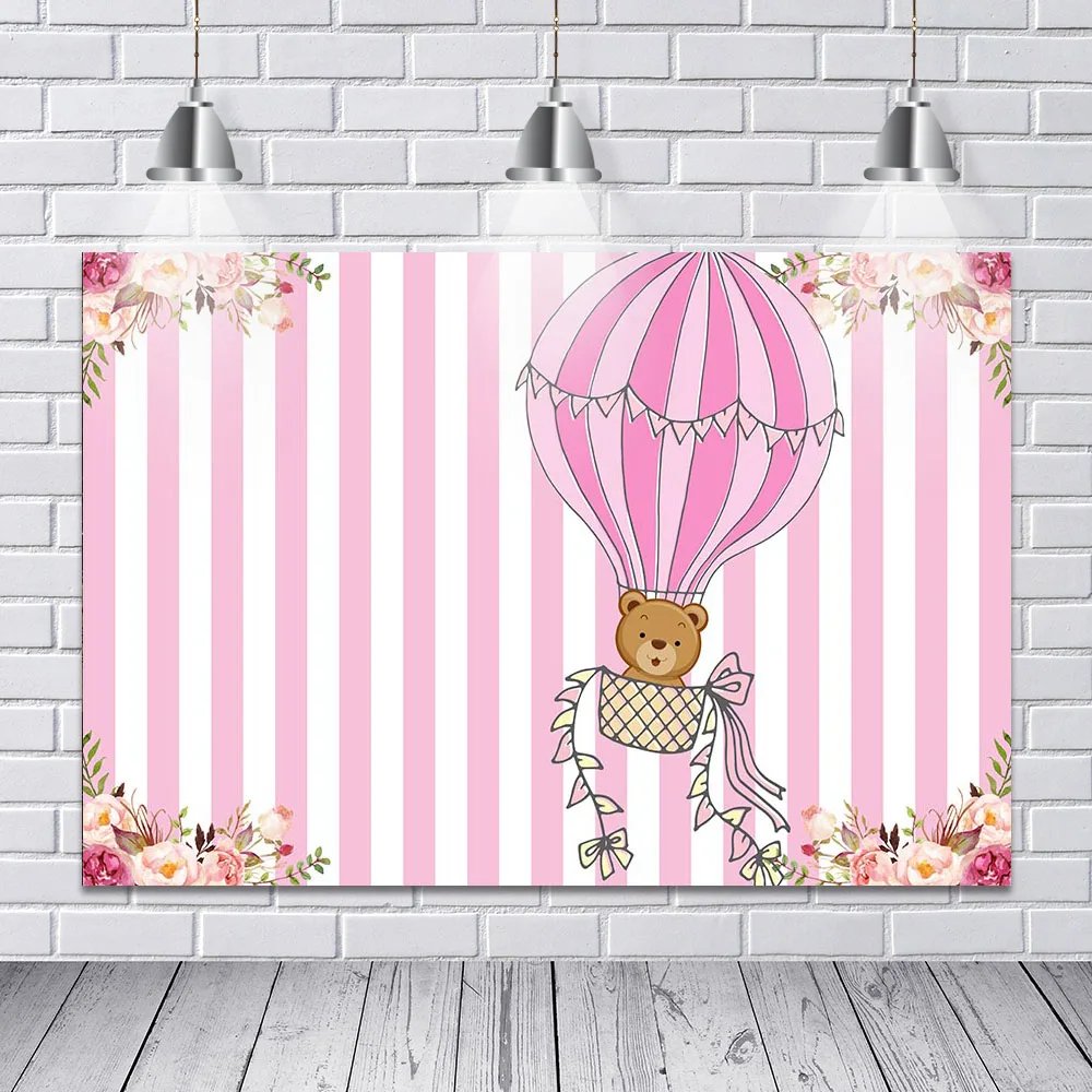 Hot Air Balloon Pink Stripe Flower Newborn Baby Birthday Backdrop Photography For Photo Studio Wedding Photocall Banner | Электроника