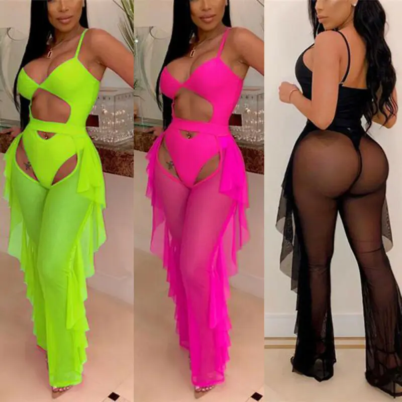 Sexy Cover-Ups Women One Piece Swimsuit+Pants Mesh Perspective Solid Color Bodycon Bodysuit Ruffle Pants Club Jumpsuit Cover-Ups
Sexy Cover-Ups Women One Piece Swimsuit+Pants Mesh Perspective Solid Color Bodycon Bodysuit Ruffle Pants Club Jumpsuit Cover-Ups