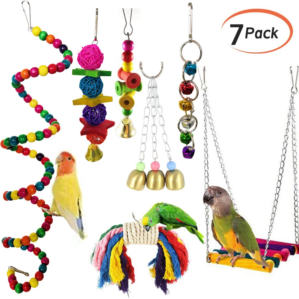 7Pcs/set Pet Parrot Hanging Toy Chewing Bite Rattan Balls Grass Swing Bell Bird Parakeet Cage Accessories Pet Supplies
7Pcs/set Pet Parrot Hanging Toy Chewing Bite Rattan Balls Grass Swing Bell Bird Parakeet Cage Accessories Pet Supplies
