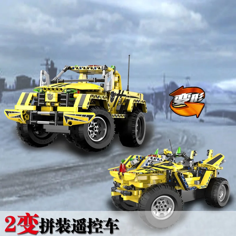 Double e Click Remote Controlled Blocks Car Assembled Bumblebee Pickup Remote Control Building Blocks Children'S Educational Ass