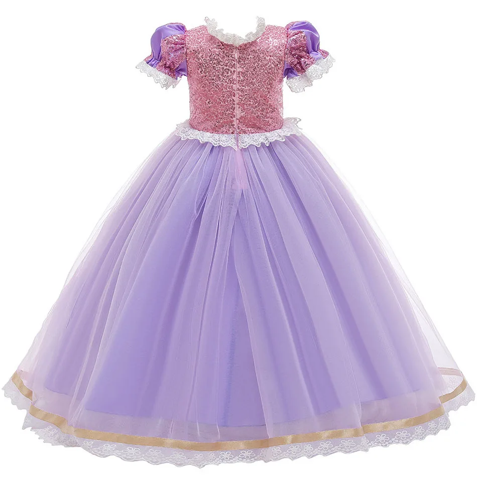 Роскошное платье Рапунцель для девочки Кружевной Костюм принцессы с блестками