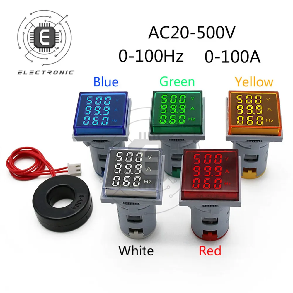 22mm Square LED Digital Voltmeter Ammeter Hertz Meter AC60-500V Signal Lights Voltage Current Frequency Combo Meter Indicator
22mm Square LED Digital Voltmeter Ammeter Hertz Meter AC60-500V Signal Lights Voltage Current Frequency Combo Meter Indicator
