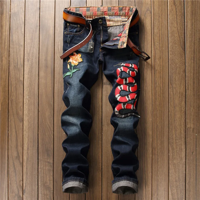Men's Jeans Streetwear White Distressed Celebrities with The Same High-end Personality Embroidery Cobra Slim Straight Trousers
Men's Jeans Streetwear White Distressed Celebrities with The Same High-end Personality Embroidery Cobra Slim Straight Trousers
