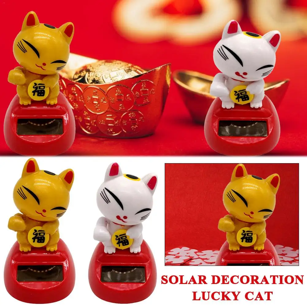 Solar Powered Lucky Cat Dancing Ornament Flip Flap Kids Toy Home Decor