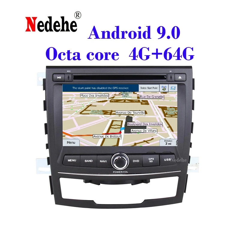 Автомобильный DVD-плеер Восьмиядерный 2DIN Android 9 0 для SSANGYONG KORANDO 2010-2013 7 "IPS