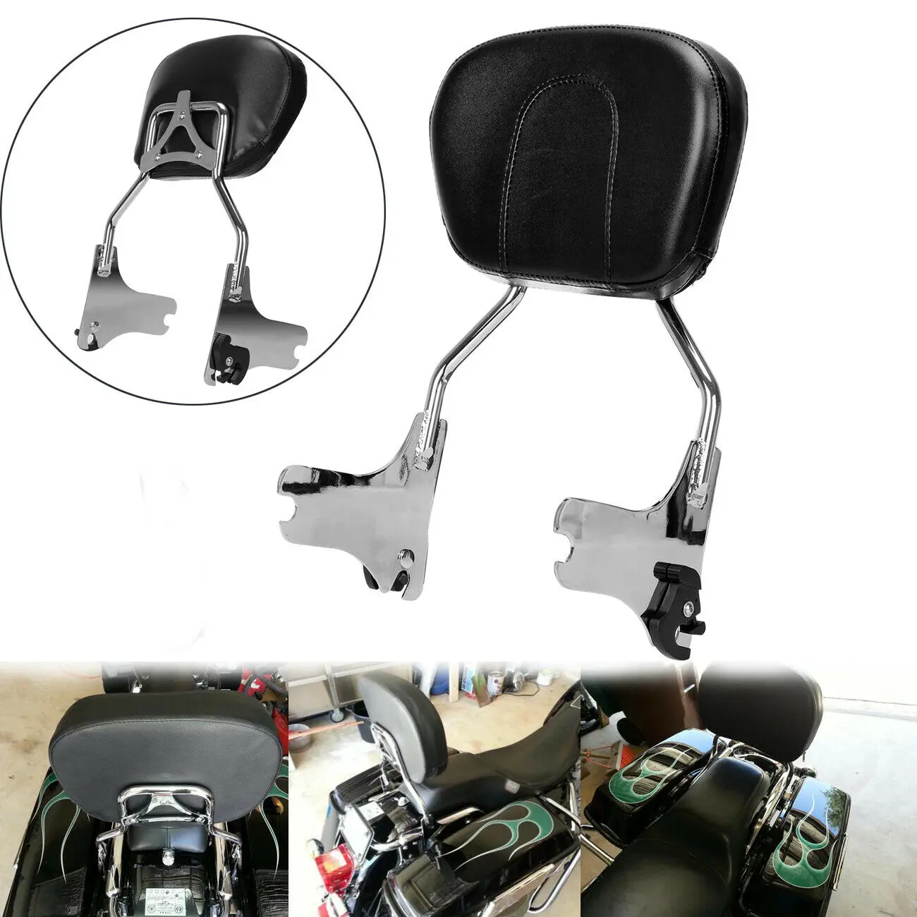 

Мотоцикл Хром спинка Sissy Bar Пассажирская подушка Разъемная поддержка King Electra Glide FLHR 1997 - 2008