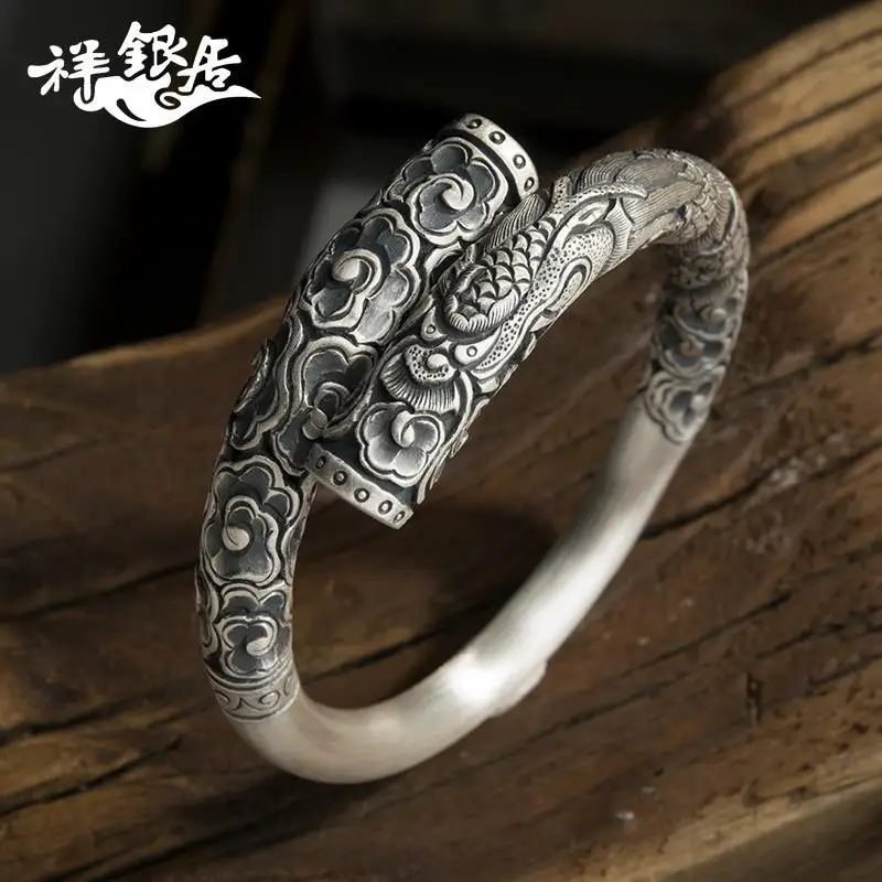 Мужской браслет ручной работы Xiangyun очаровательный из чистого серебра 999 пробы с