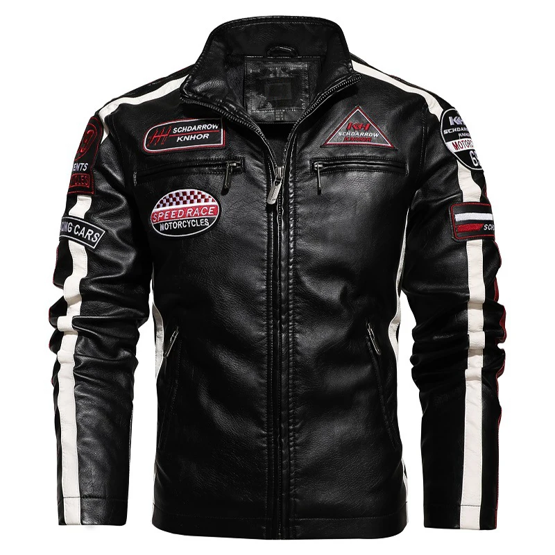 

Fad Newest Motorcycle Leather Jacket Men Fashion Embroidery Fleece Biker Jacket Male Boutique Zipper Outerwear