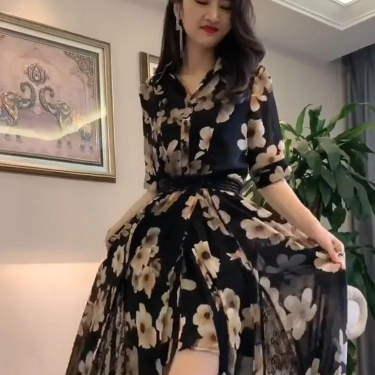 Timis Li Summer Chiffon Dress Detachable Beach Dress Vintage Ruffles Short Sleeve A-Line Party Dress Sundress Vestidos Plus Size