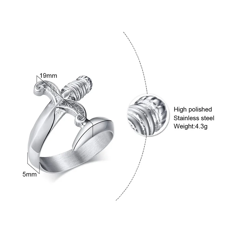 Мужское кольцо из нержавеющей стали ZORCVENS уникальное кинжал серебристого цвета