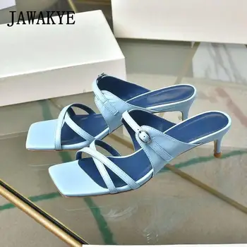 Elegant Strappy Sandal Summer High Heel White Blue Leopard Leather Dress Mules Ladies Formal Square Toe Slippers Shoes Women
Elegant Strappy Sandal Summer High Heel White Blue Leopard Leather Dress Mules Ladies Formal Square Toe Slippers Shoes Women