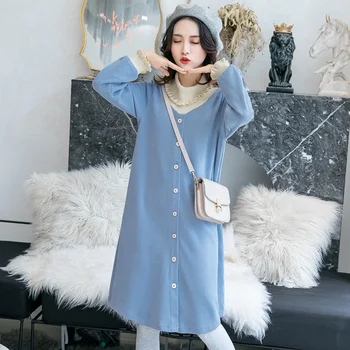 Plus Size Autumn Maternity Lactation Dress Turtleneck Patchwork Long Lantern Sleeve Single-Breasted Nursing Dress Breastfeeding 
Plus Size Autumn Maternity Lactation Dress Turtleneck Patchwork Long Lantern Sleeve Single-Breasted Nursing Dress Breastfeeding