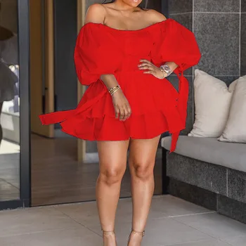 Sexy Off Shoulder Summer Mini Dress Women Holiday Ruffles Lace Up Sleeve Homecoming Party Dresses Beach Ladies Short Red Dress 
Sexy Off Shoulder Summer Mini Dress Women Holiday Ruffles Lace Up Sleeve Homecoming Party Dresses Beach Ladies Short Red Dress