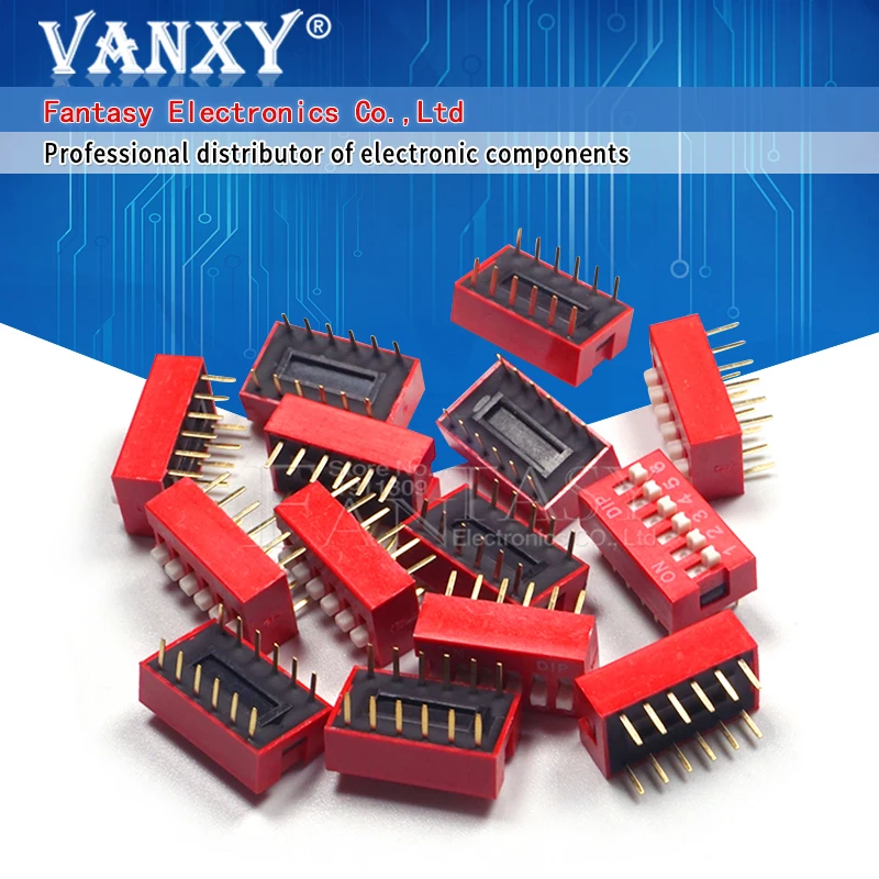 10PCS DIP Switch 6 bit Way 2.54mm Toggle Red Snap Wholesale Electronic | Электронные компоненты и принадлежности