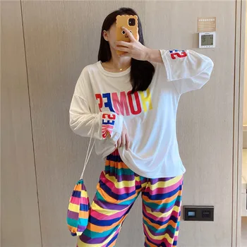 2020 Pajamas Set Leisure wear for Women long sleeved Pyjamas femme Sleepwear Night suit Home Wear ladies Color letters Nightwear 
2020 Pajamas Set Leisure wear for Women long sleeved Pyjamas femme Sleepwear Night suit Home Wear ladies Color letters Nightwear