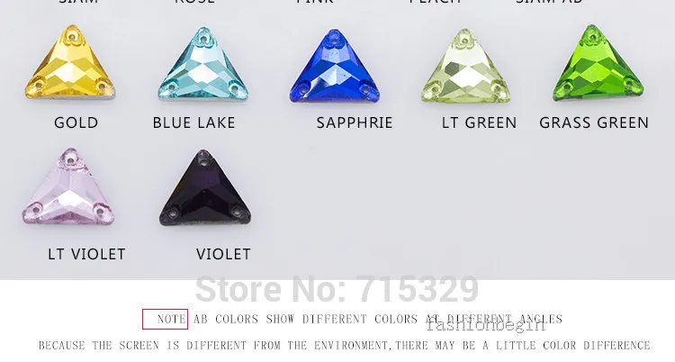triangle color sew on flatback glass stone gem faceted crystal