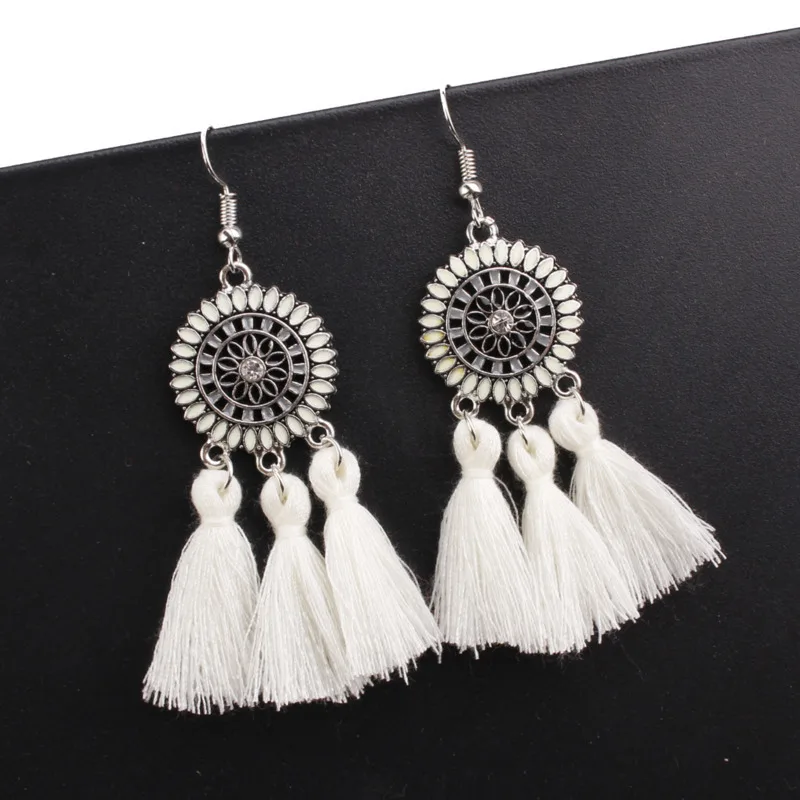 

Handmade Statement Tassel Earrings for Women Vintage Round Long Drop Earrings Wedding Party Bridal Fringed party Jewelry Gift