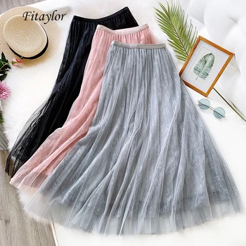 Fitaylor 2020 New Spring Tulle Skirt Women Long Lace Pleated Skirt High Waist Slim Female Sweet Mid-calf Fairy Skirts
Fitaylor 2020 New Spring Tulle Skirt Women Long Lace Pleated Skirt High Waist Slim Female Sweet Mid-calf Fairy Skirts