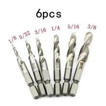 6Pcs Tap Drill Bit HSS Hexagon Shank Screw Tap Drill Bits 1/8 5/32 3/16 1/4 5/16 3/8in Hand Tools
6Pcs Tap Drill Bit HSS Hexagon Shank Screw Tap Drill Bits 1/8 5/32 3/16 1/4 5/16 3/8in Hand Tools