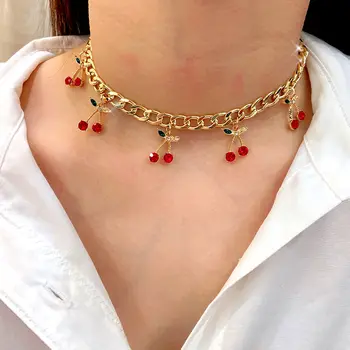 New Fashion Charm Cherry Crystal Pendant Necklaces for Women Gold Silver Color Simple Metal Necklace Boho Jewelry Party Gift 
New Fashion Charm Cherry Crystal Pendant Necklaces for Women Gold Silver Color Simple Metal Necklace Boho Jewelry Party Gift