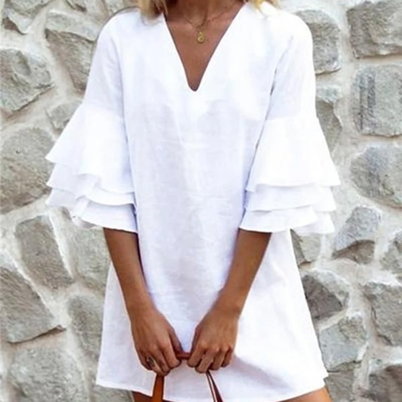 Beach Multicolor Solid V Neck Ruffles Half Sleeve Mini Dress 2020 Women Autumn Spring High Waist Fit for Elegant Female
Beach Multicolor Solid V Neck Ruffles Half Sleeve Mini Dress 2020 Women Autumn Spring High Waist Fit for Elegant Female