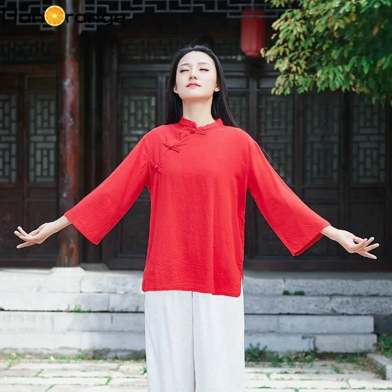 Cotton Linen Women T-Shirt Autumn Winter 2019 Chinese Frog Retro Tops 
Cotton Linen Women T-Shirt Autumn Winter 2019 Chinese Frog Retro Tops